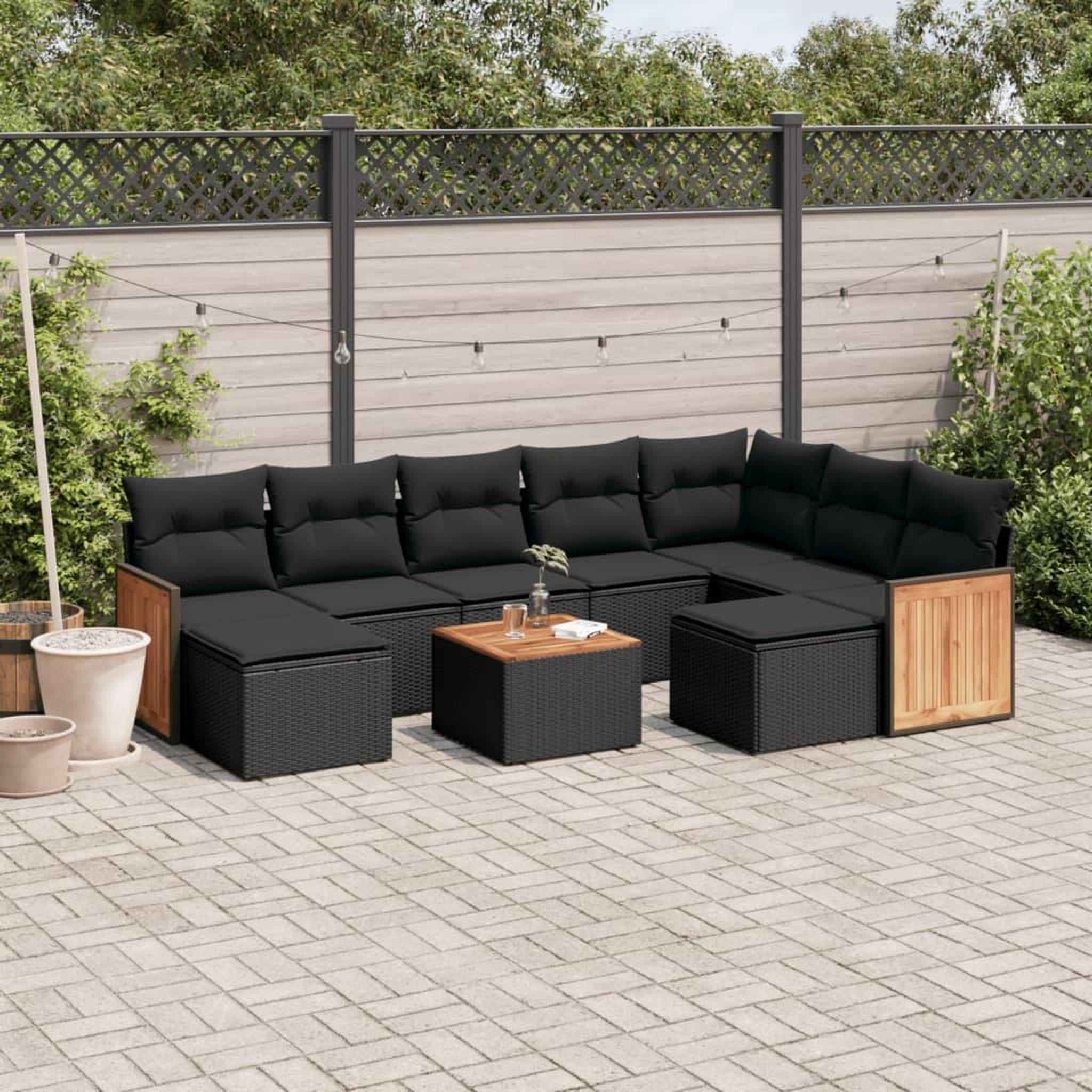 VIDAXL Salon de jardin 10 pcs avec coussins noir resine tressee