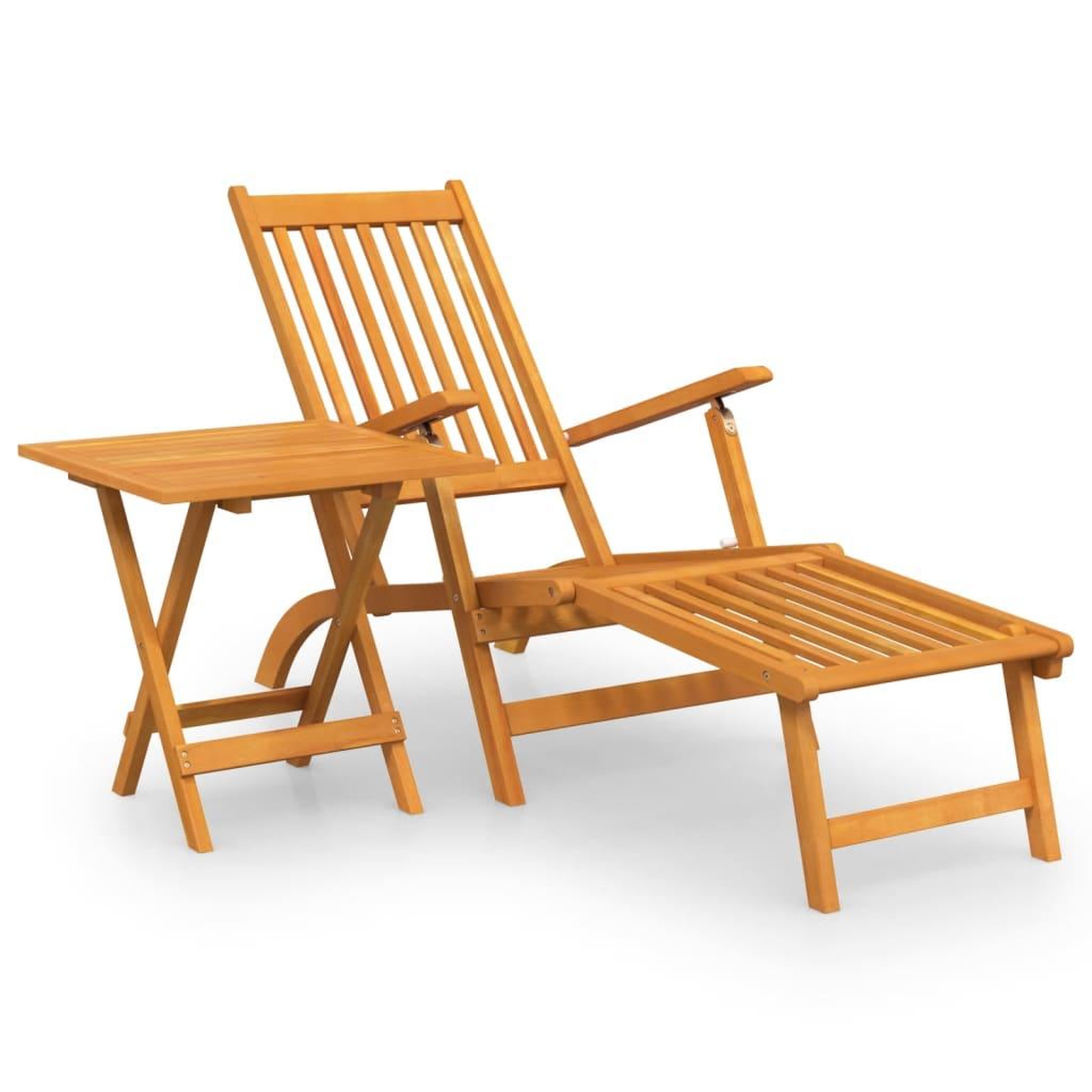 Voir la diapositive 2 : VIDAXL Chaise longue d'exterieur repose-pieds et table Acacia solide