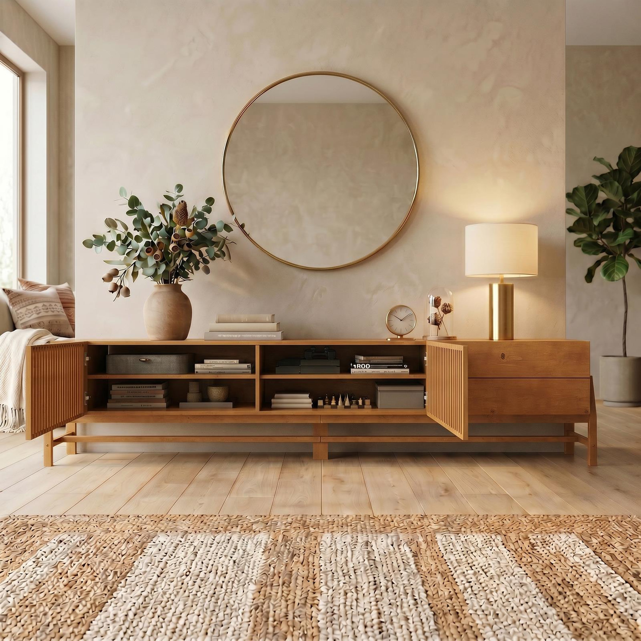 Voir la diapositive 4 : IDIMEX Meuble tv adamo l 220 cm 2 portes, 2 tiroirs en bois massif