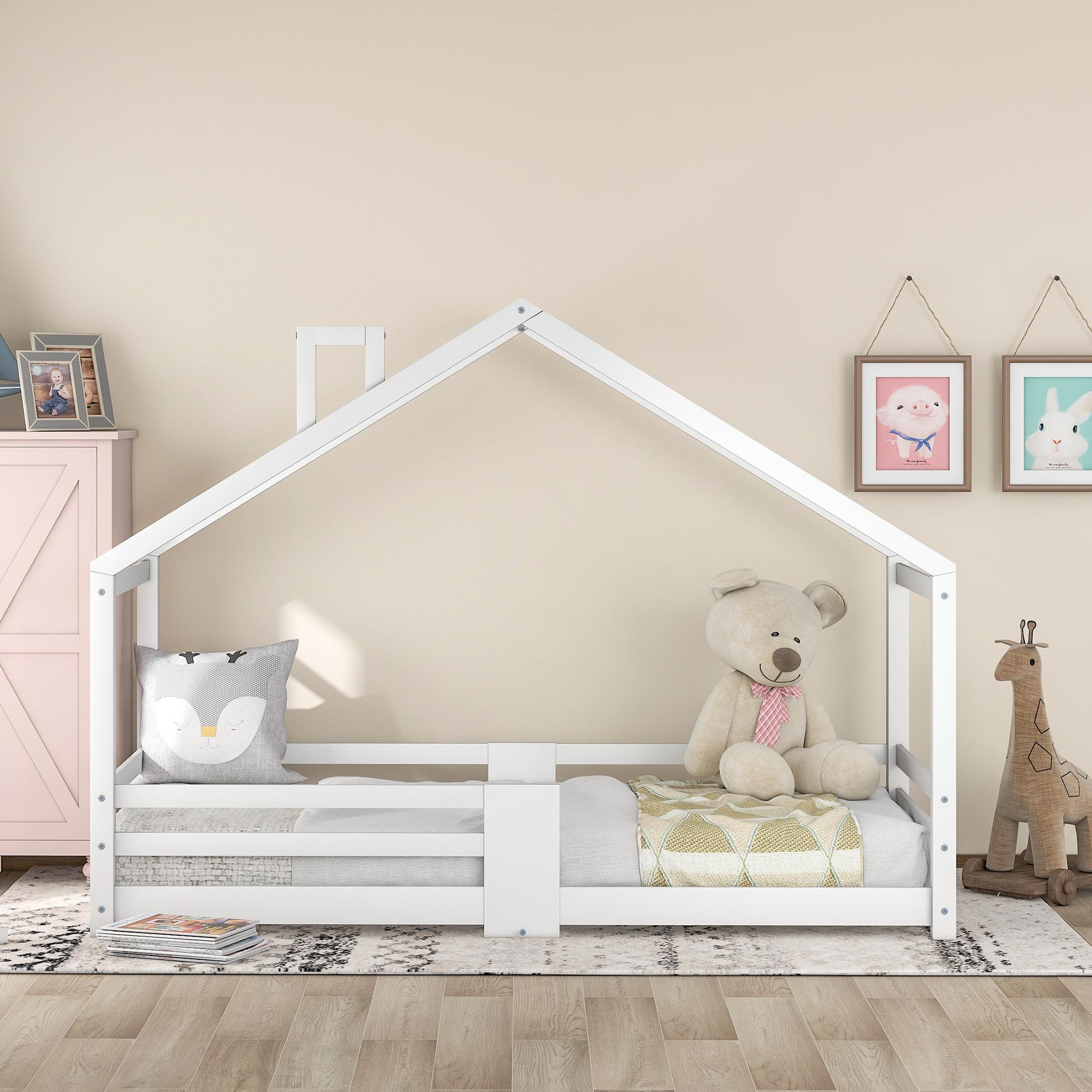 Voir la diapositive 3 : MERAX Lit cabane enfant 90 x 200 cm avec sommier