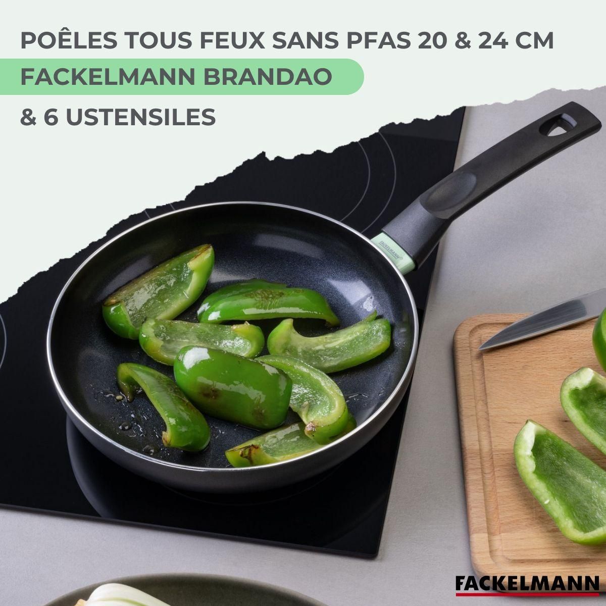 Fackelmann Ensemble de 2 poêles de 20 et 24 cm et 6 ustensiles Fackelmann Brandao