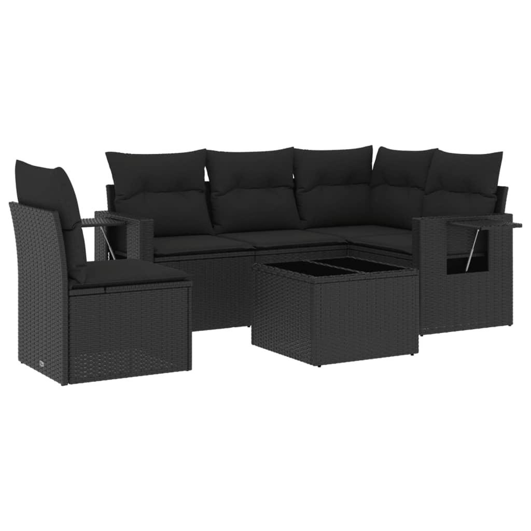 Voir la diapositive 2 : VIDAXL Salon de jardin 6 pcs avec coussins noir resine tressee