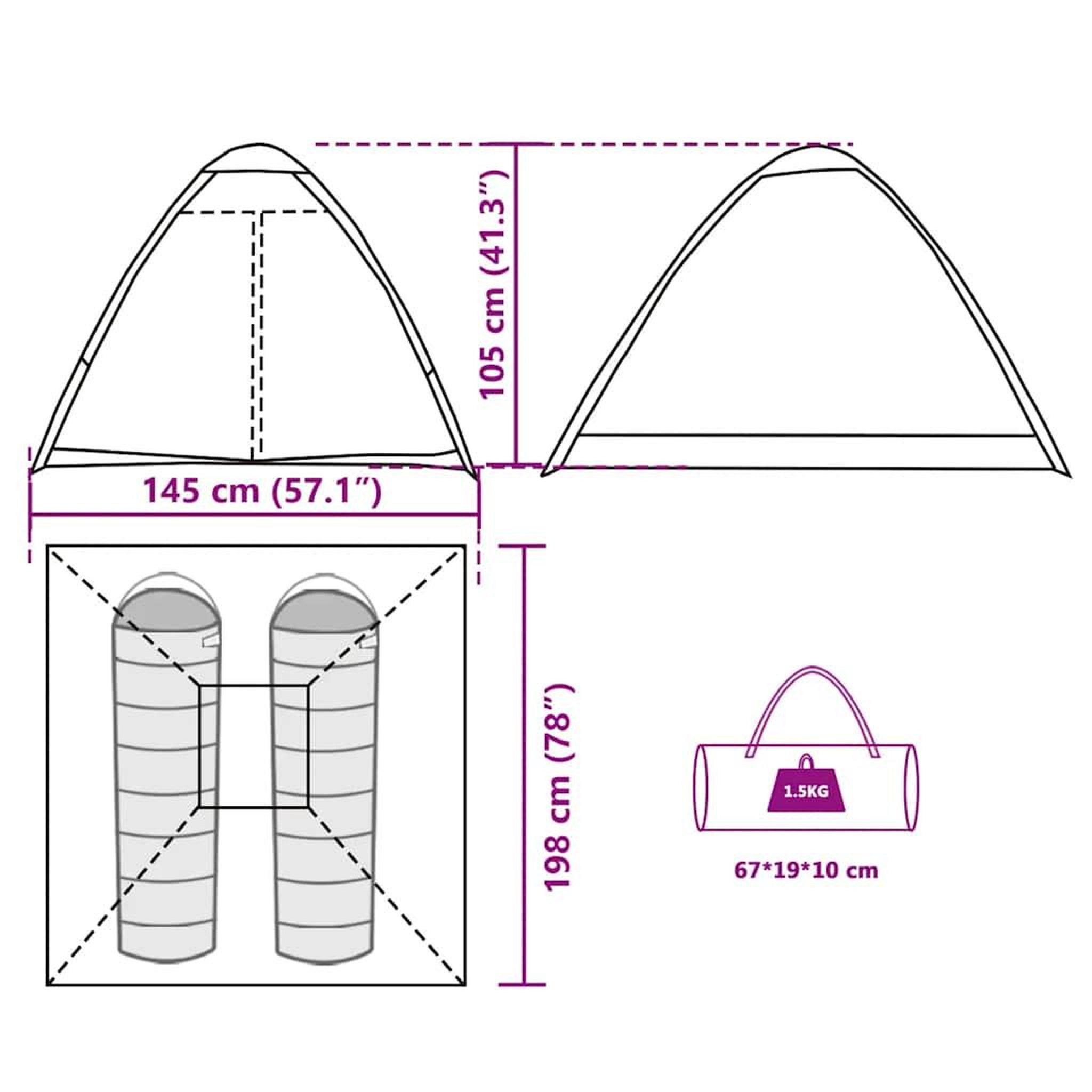 Voir la diapositive 6 : VIDAXL Tente de camping a dome 2 personnes vert olive impermeable