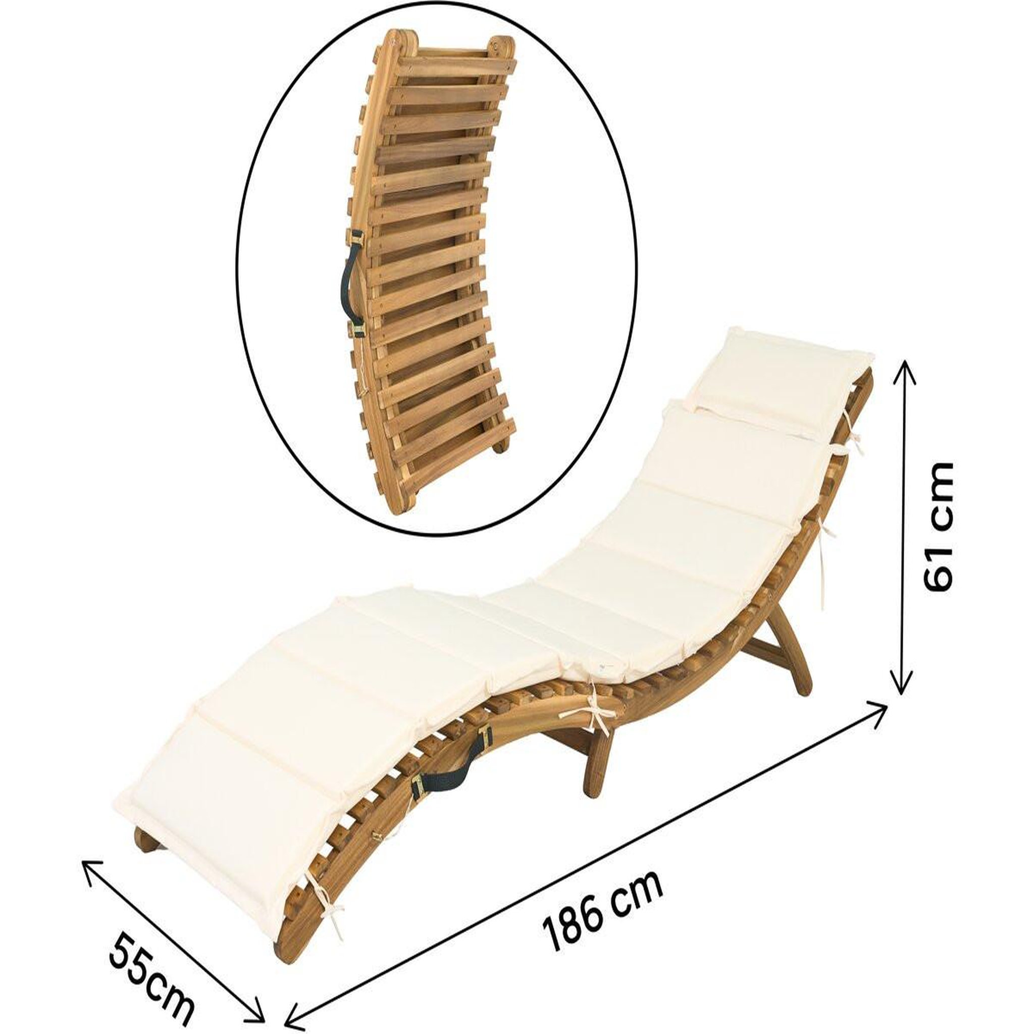 Voir la diapositive 3 : Habitat et Jardin Bain de soleil en bois avec coussins inclus  jakarta  - beige