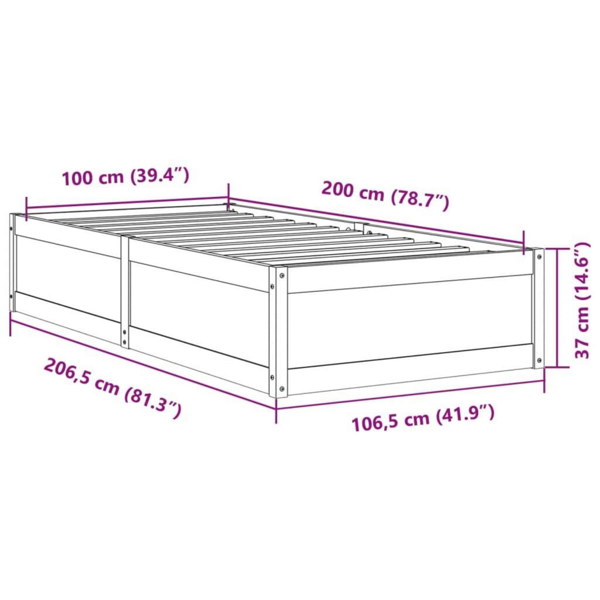 VIDAXL Cadre de lit sans matelas blanc 100x200 cm bois de pin massif