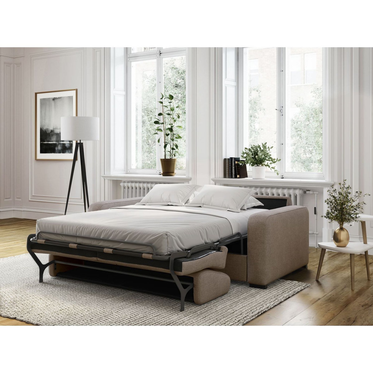 Canapé convertible système couchage express matelas 160x200 13cm 3 places en tissu  DYLAN 