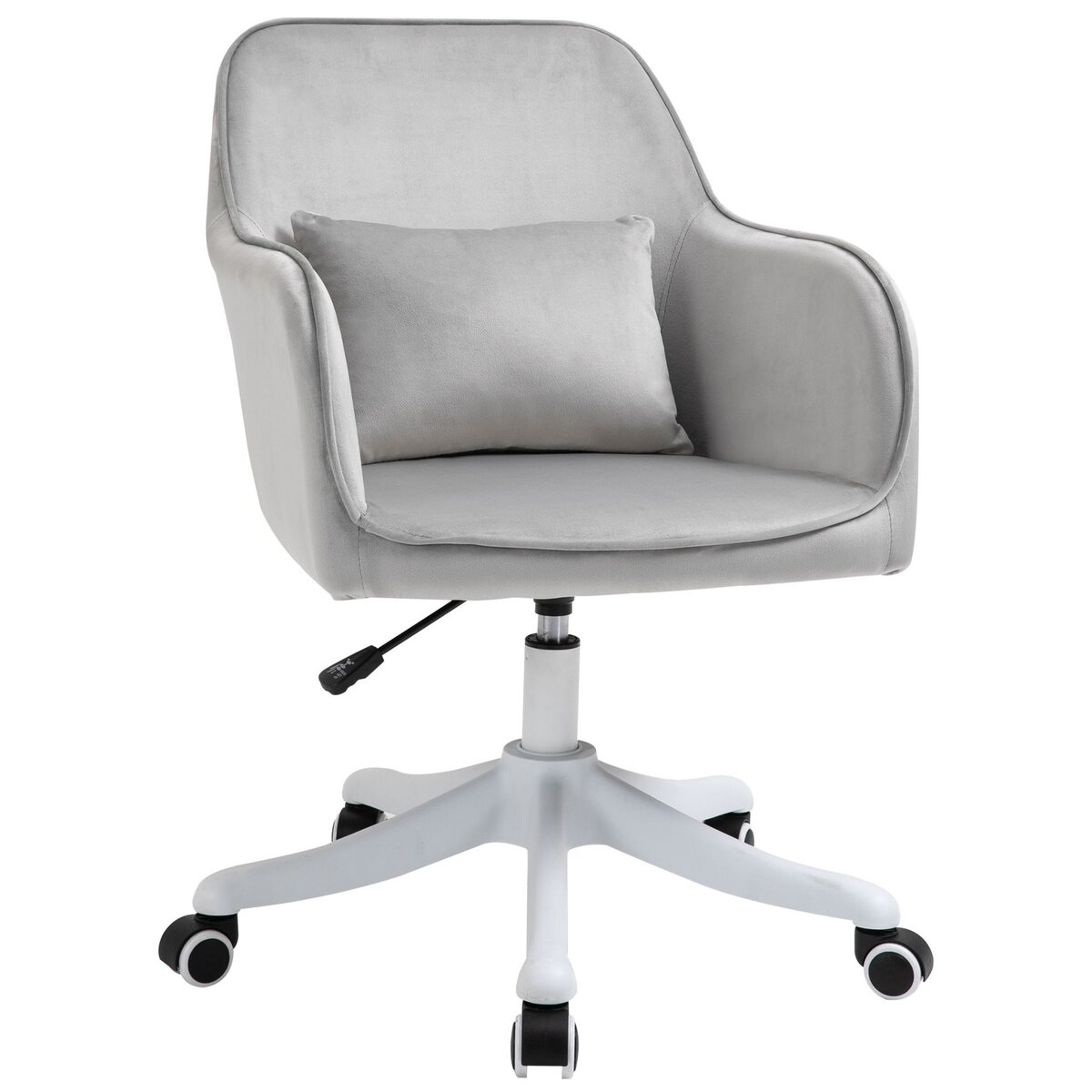 HOMCOM Chaise de bureau velours fauteuil bureau massant coussin lombaire  intégré hauteur réglable pivotante 360° gris clair pas cher 