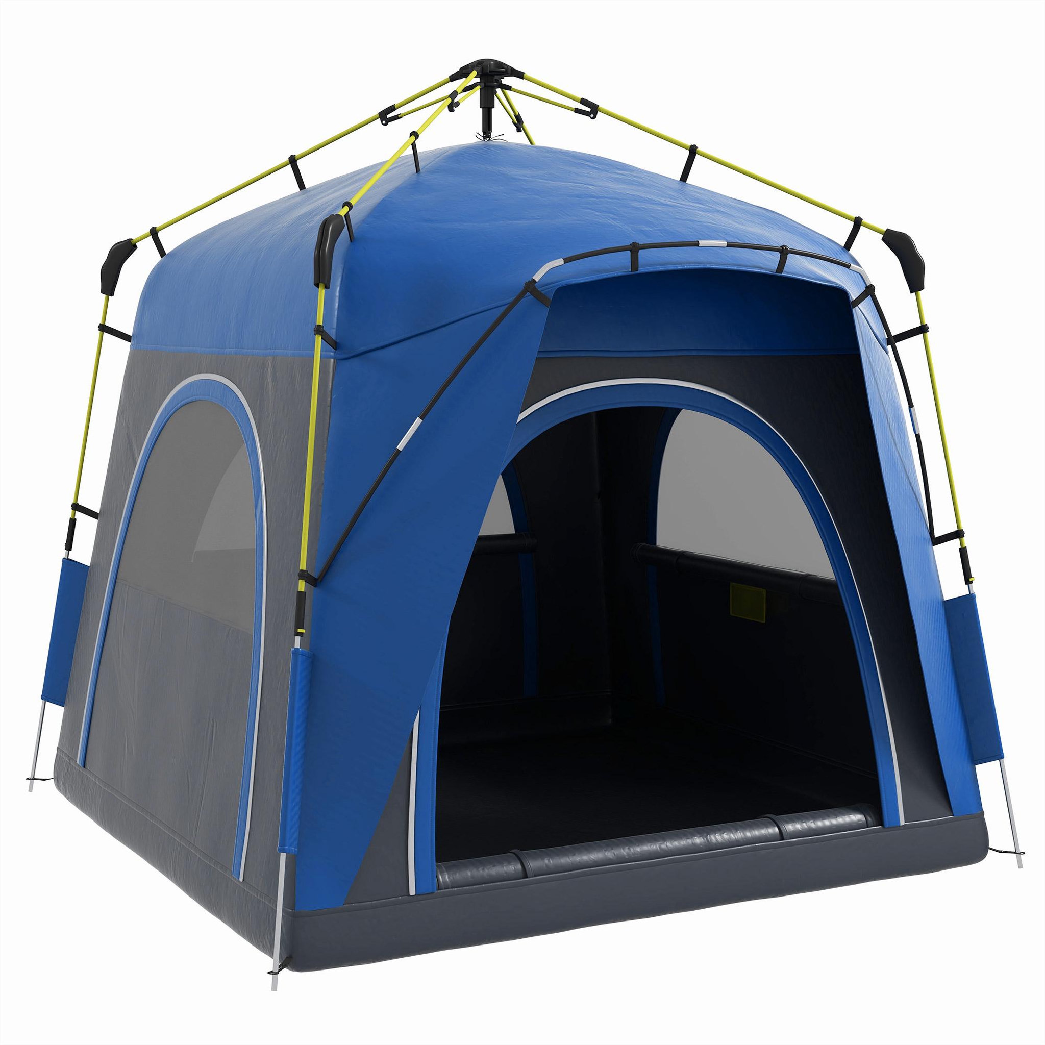 OUTSUNNY Tente de camping familiale 4 personnes montage instantanée pop-up 4 fenêtres pare-soleil dim. 2,4L x 2,4l x 1,95H m fibre verre polyester bleu anthracite