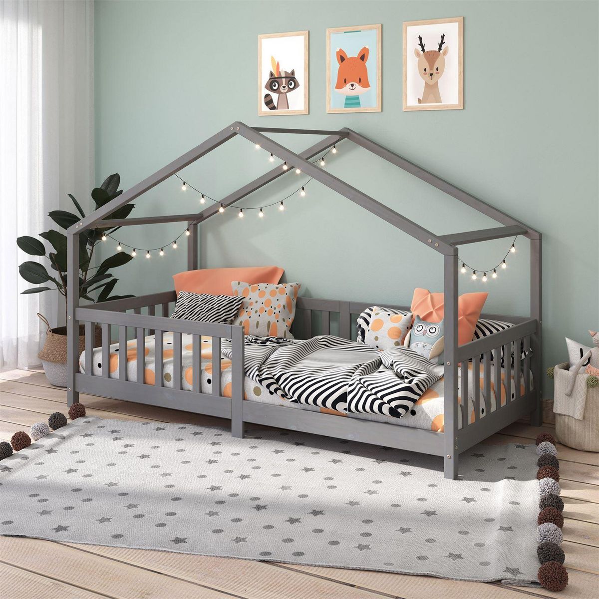 IDIMEX Lit cabane LISAN 90 x 200 cm, en pin massif