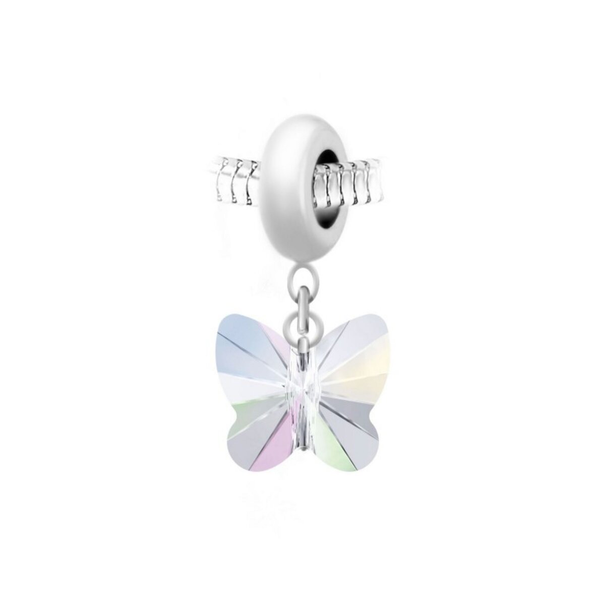 SC CRYSTAL Charm perle en acier et papillon SC Crystal orné de Cristaux scintillants