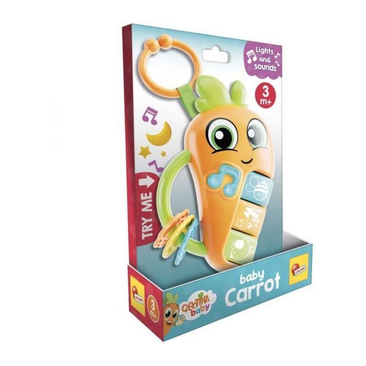 LISCIANI GIOCHI Carot - Hochet électronique - CAROTINA BABY - Mélodies et bruits d'animaux, Anneaux de dentition