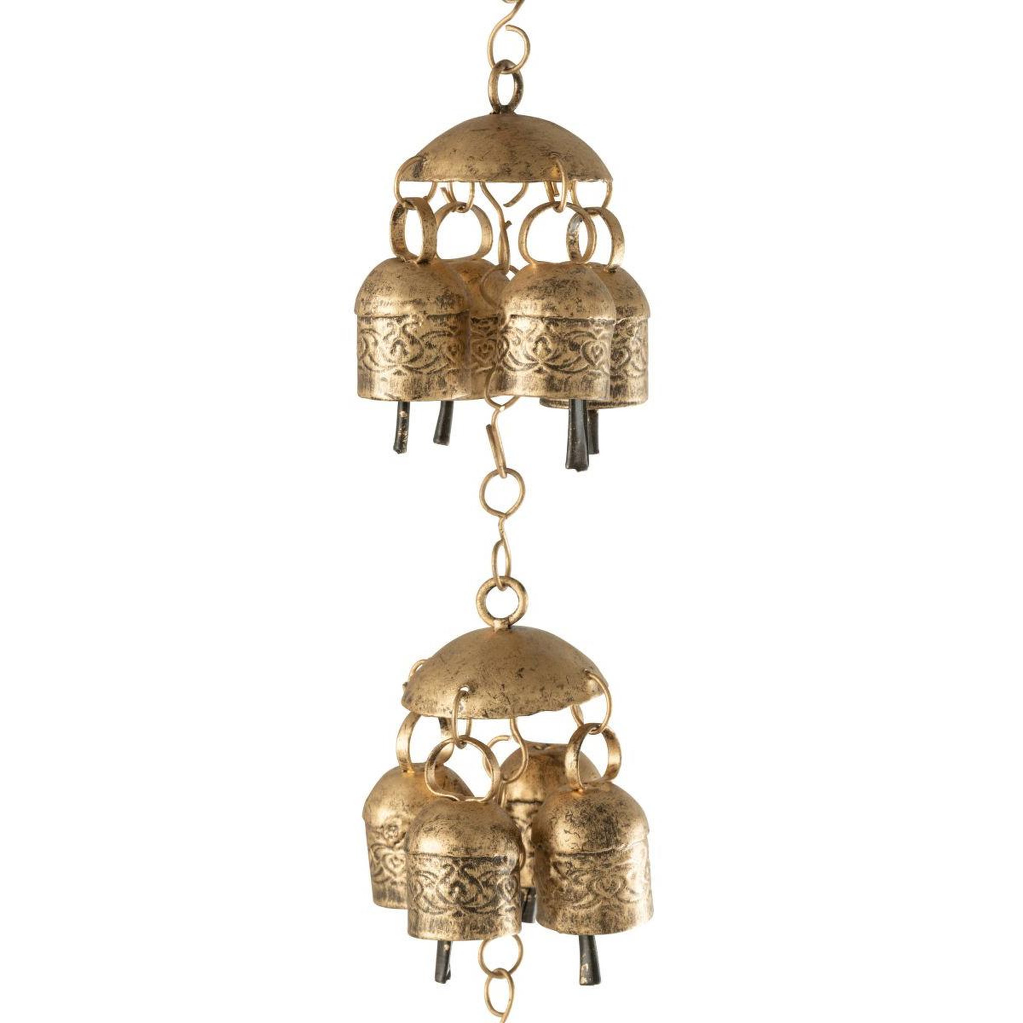 Voir la diapositive 2 : J-LINE Suspension déco en métal  cloches  152cm doré