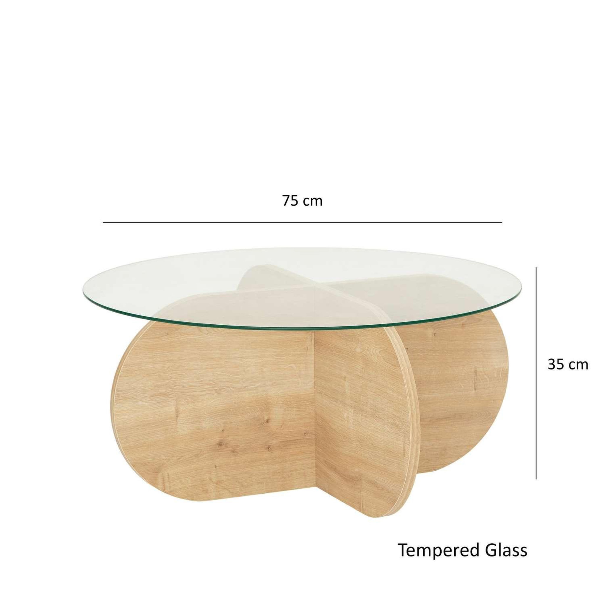 Voir la diapositive 3 : TOILINUX Table basse ronde luminix en verre et bois - beige