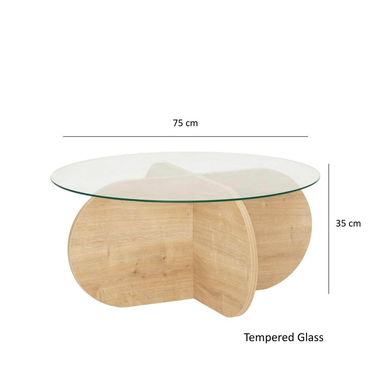 TOILINUX Table basse ronde Luminix en verre et bois - Beige