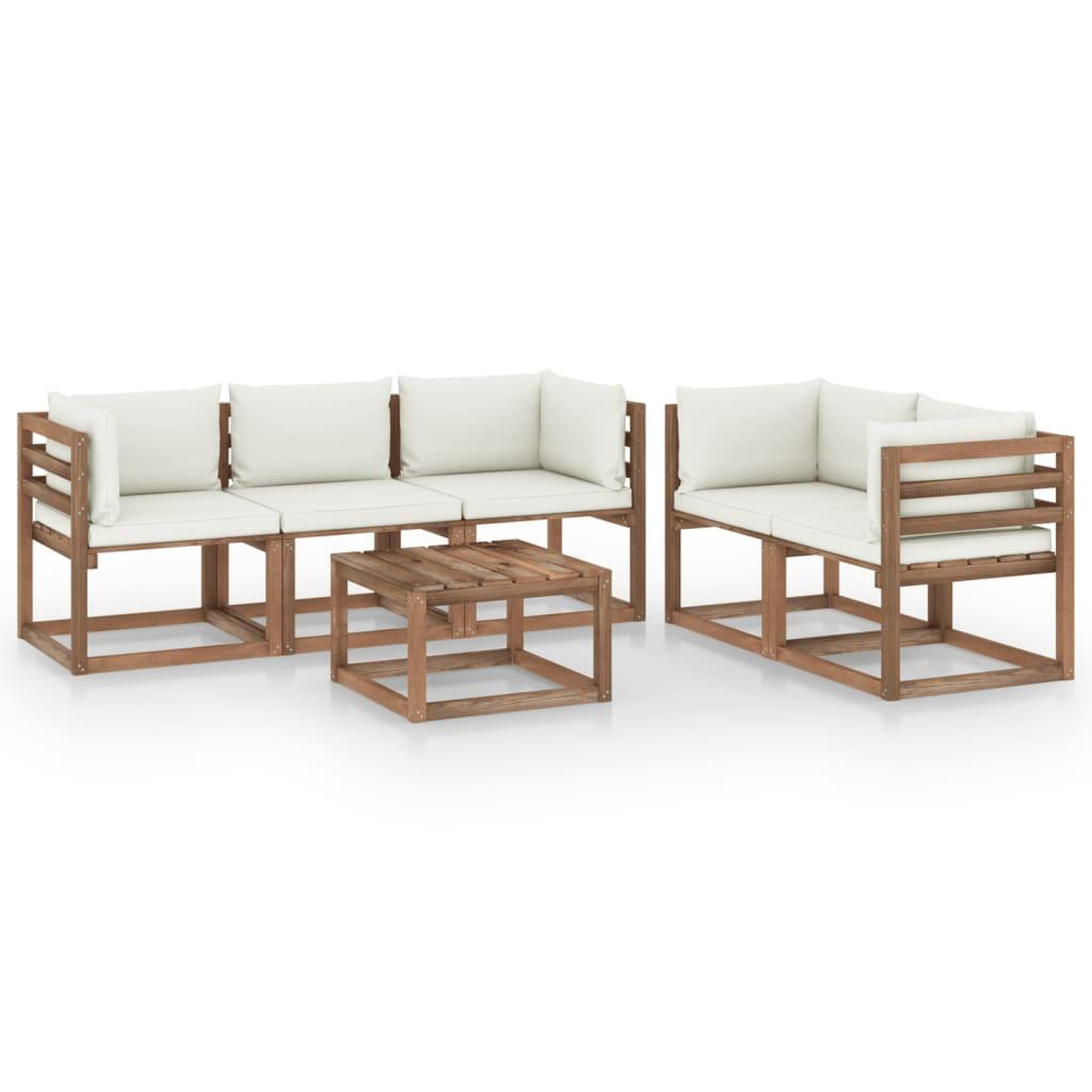 Voir la diapositive 1 : VIDAXL Salon de jardin 6 pcs avec coussins creme