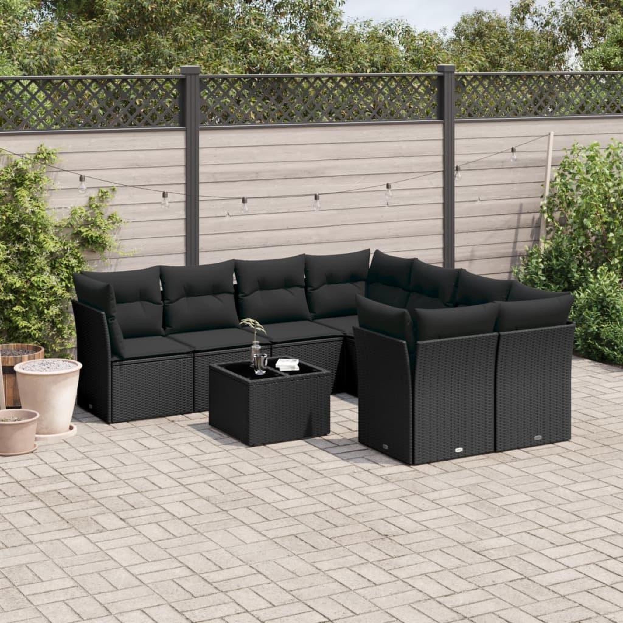 VIDAXL Salon de jardin 9 pcs avec coussins noir resine tressee