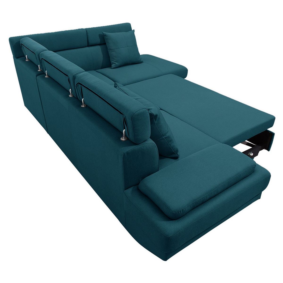 Canapé d'angle droit convertible 5 places tissu pieds bois clair MARIUS 