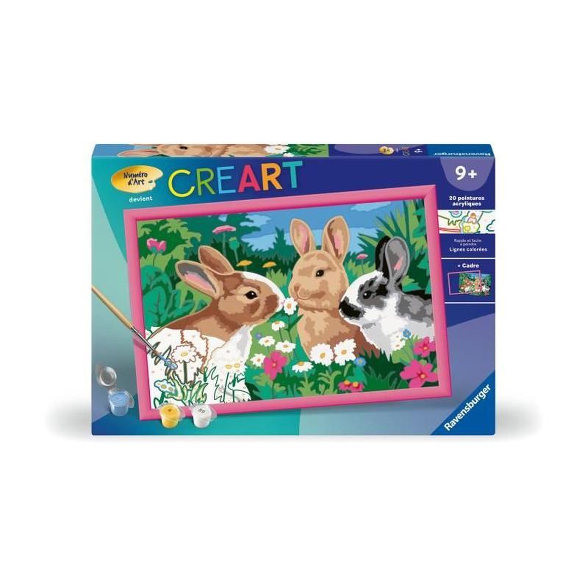 RAVENSBURGER CreArt Kids 31x21cm Lapins dans le pré, Kit de peinture par numéros Numéro d'Art, Des 9 ans, 25847, Ravensburger