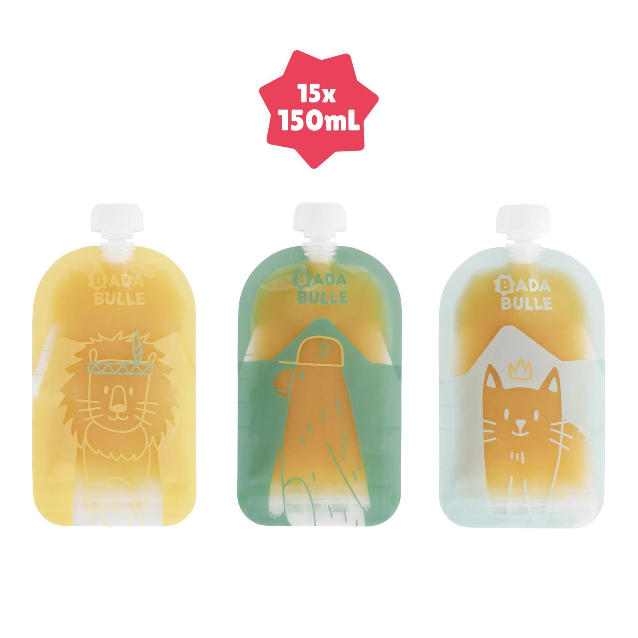 Voir la diapositive 4 : BADABULLE Gourdes réutilisables (Lot de 15) Badabulle - 150 ml