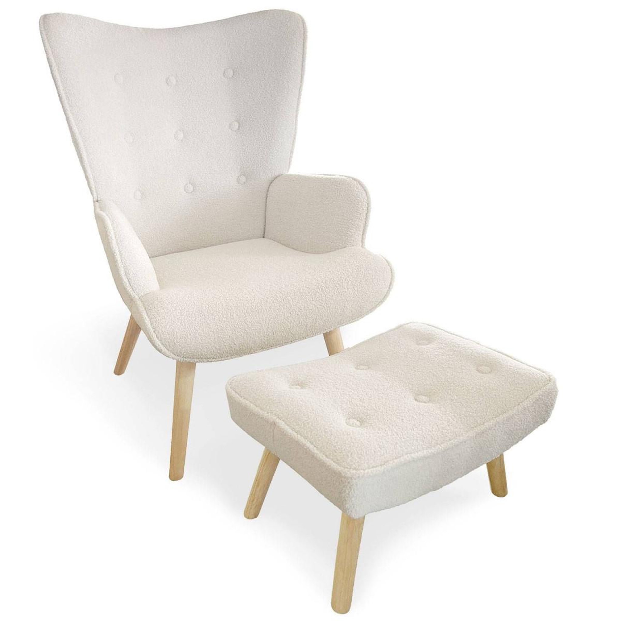 Voir la diapositive 1 : Paris Prix Fauteuil & pouf scandinave en bouclette lainée  orle  98cm crème