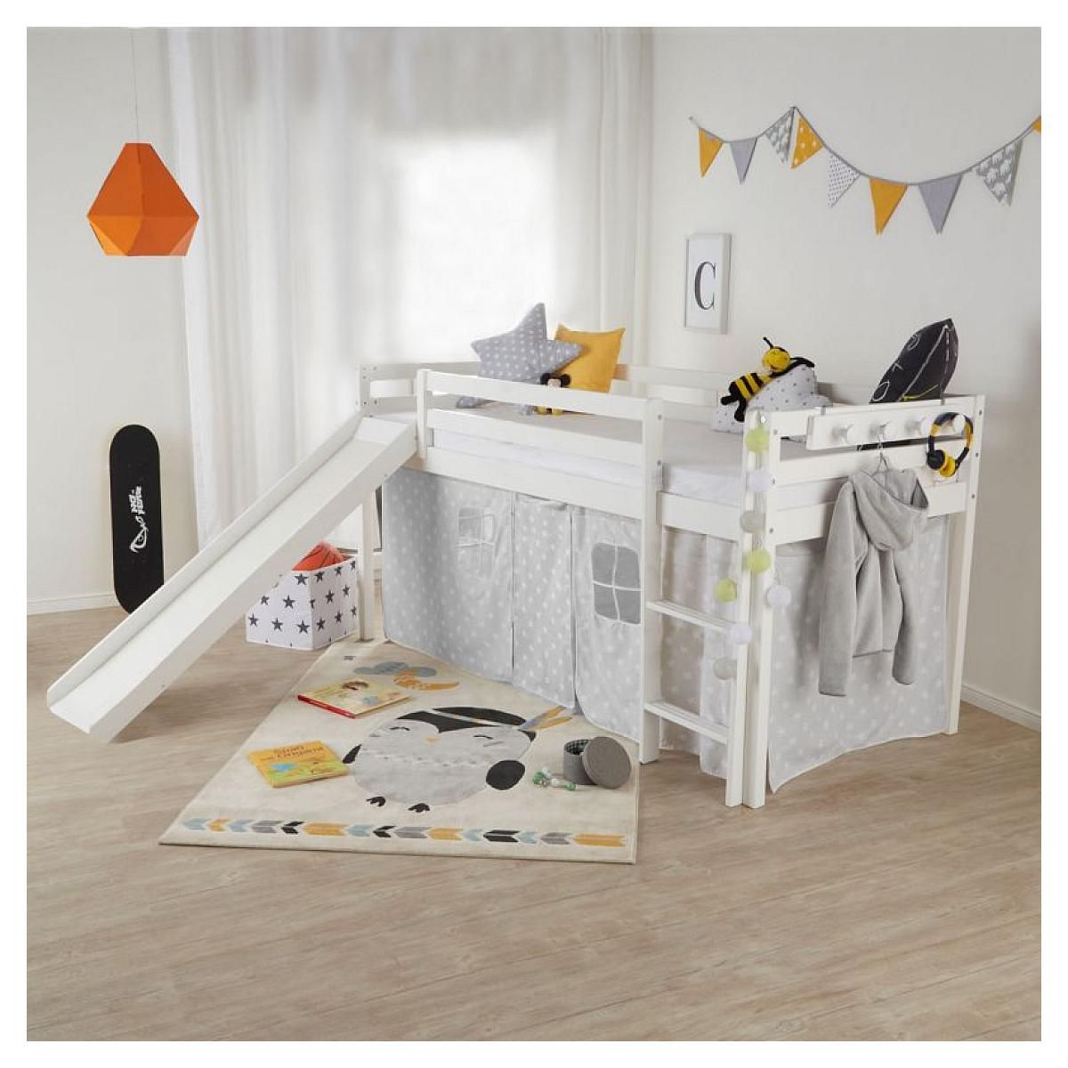 HomeStyle4U Lit blanc mi-haut avec matelas sommier à lattes