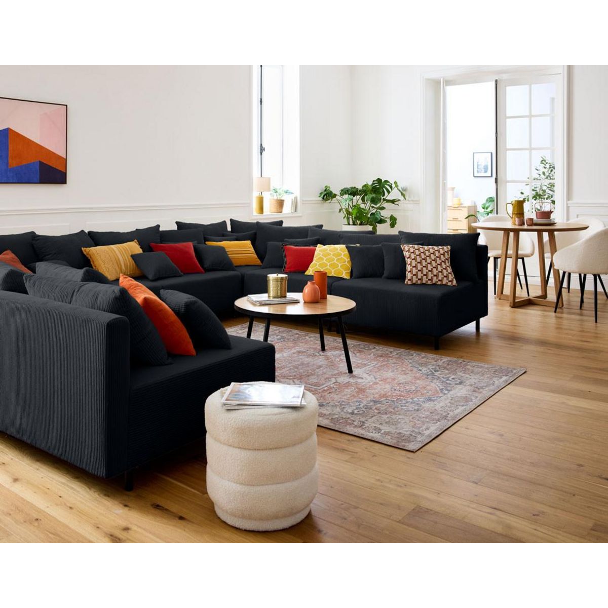 LISA DESIGN Edinburg - canapé modulable panoramique 8 places - en velours côtelé