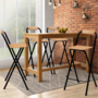 Voir la diapositive 2 : ID MARKET Lot de 4 tabourets de bar pliants DETROIT structure noire avec assise effet bois design industriel