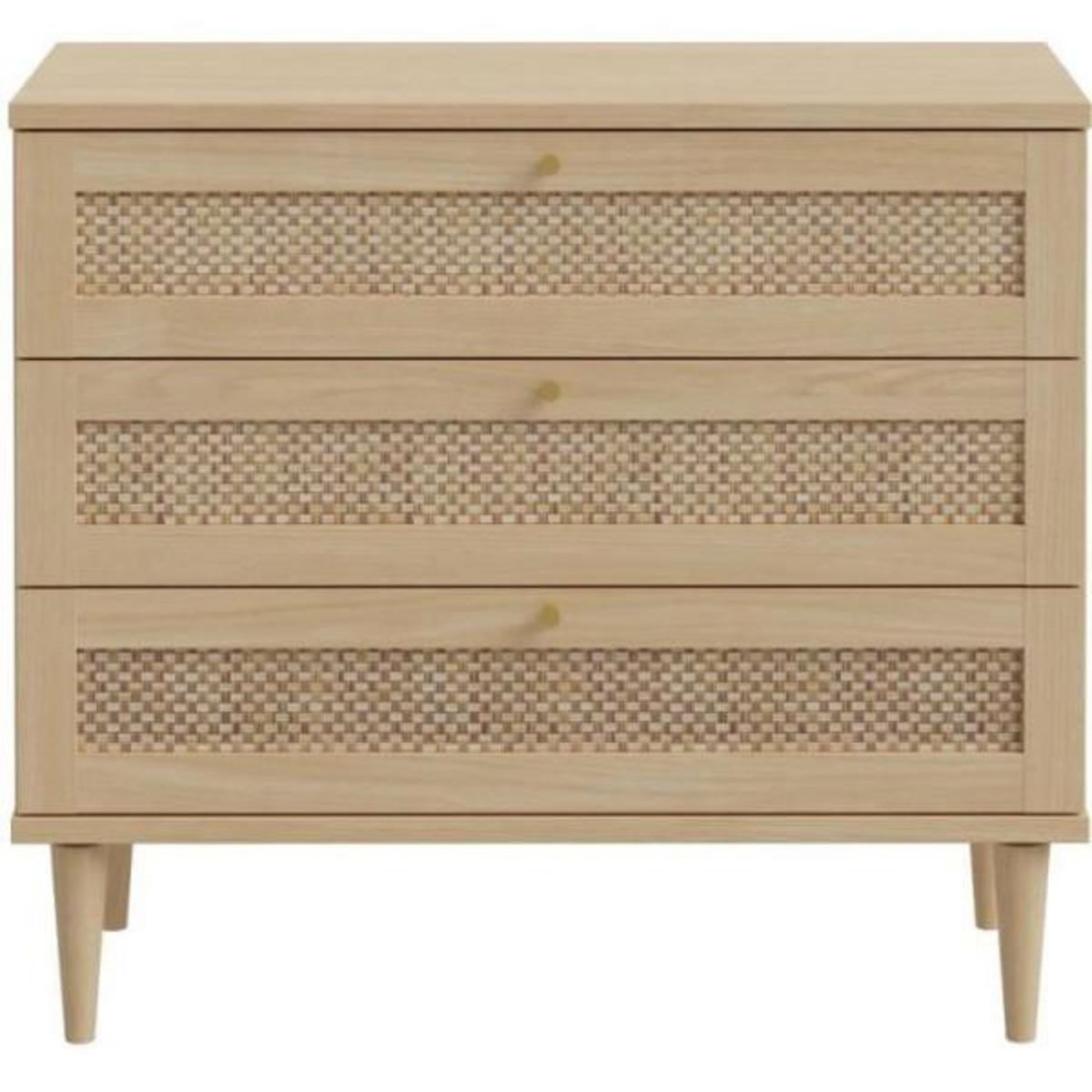 MARKET24 Commode - 3 tiroirs - Décor Chene- Cannage - L90,4 x P41,4 x H80 cm - CALASETTA