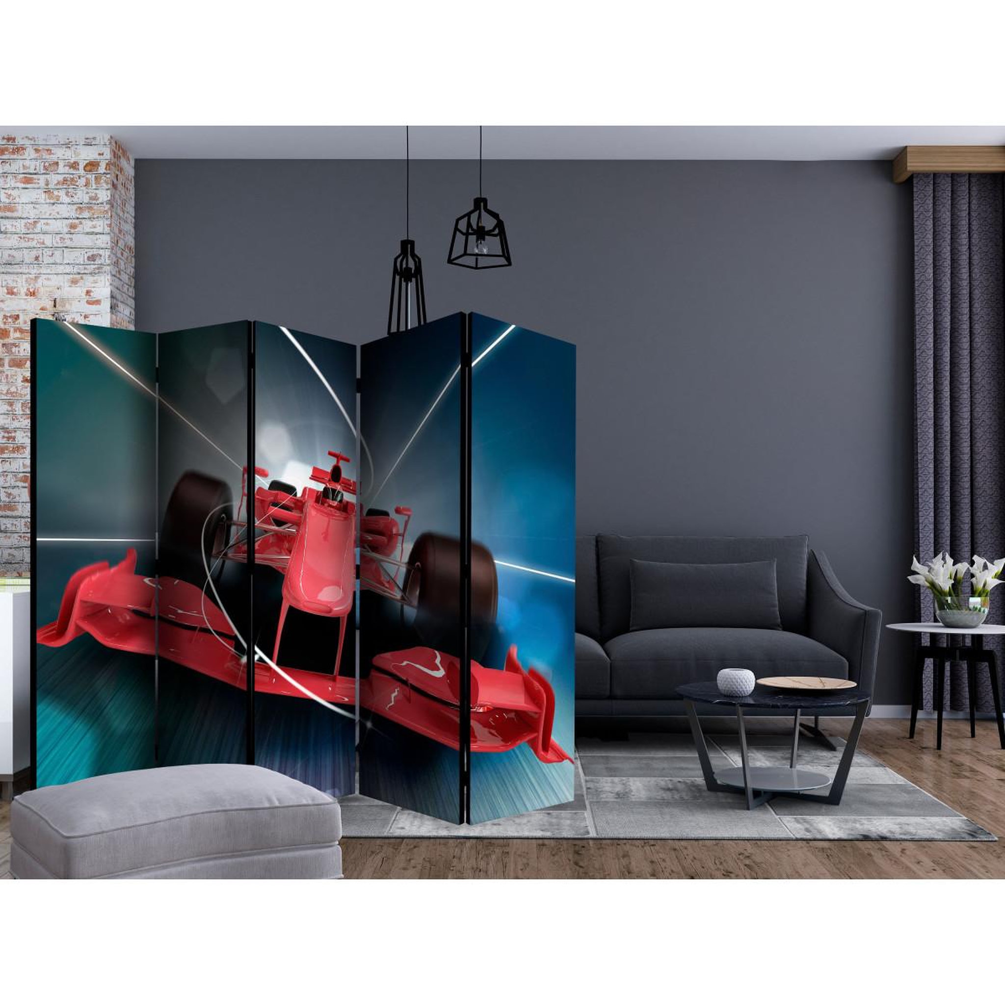 Voir la diapositive 2 : Paris Prix Paravent 5 volets  formula 1 car  172x225cm
