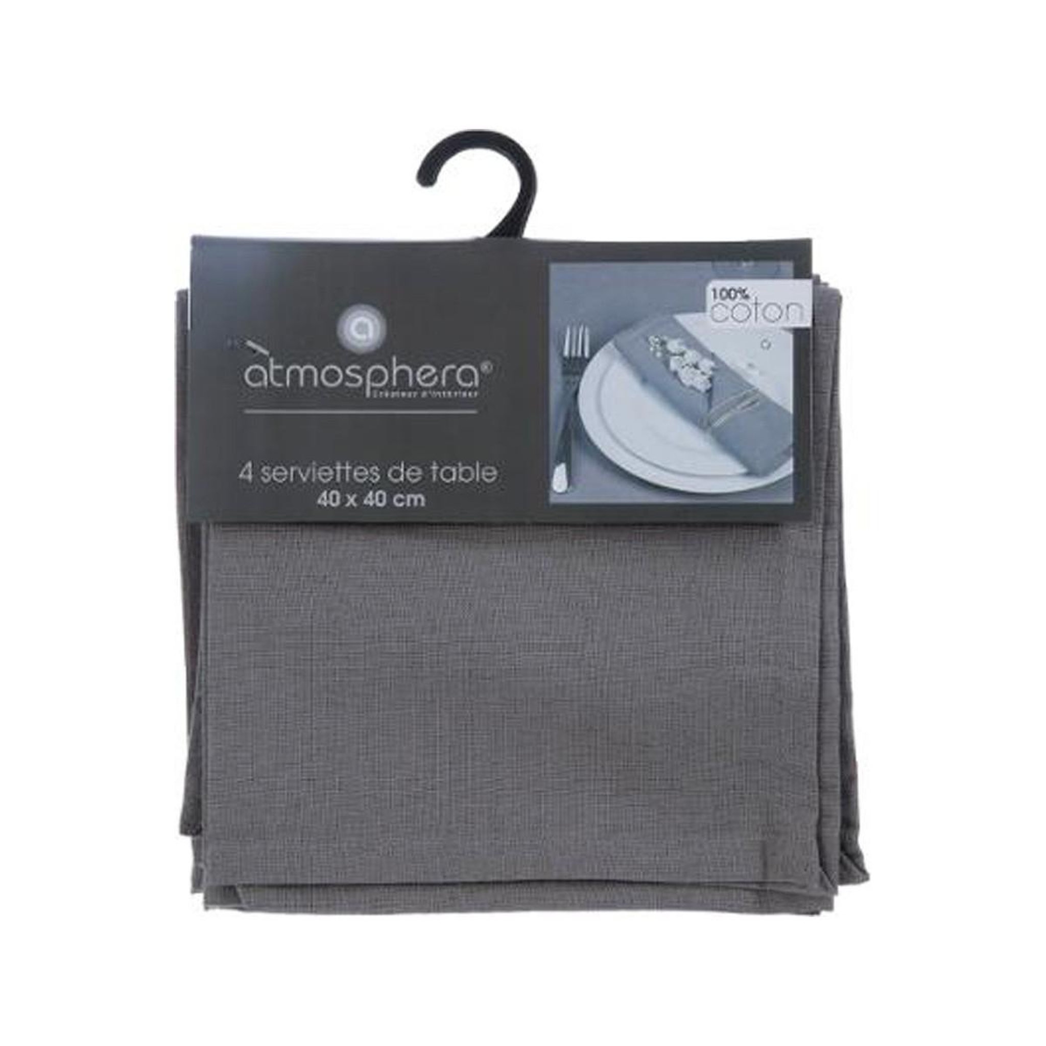 Voir la diapositive 4 : ATMOSPHERA Lot de 4 serviettes de table  coton  40x40cm gris clair
