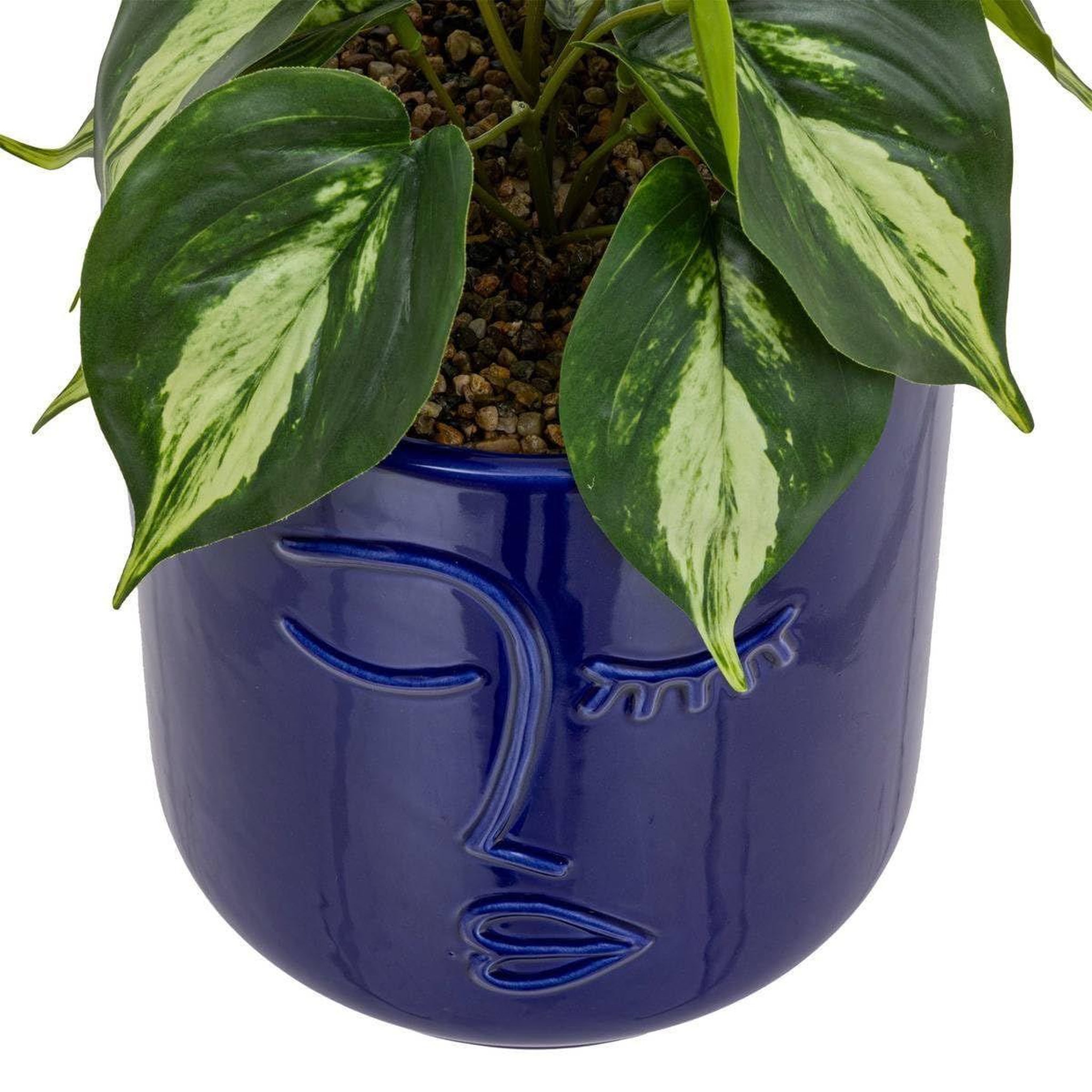 Voir la diapositive 2 : ATMOSPHERA Plante artificielle en pot  soleya  30cm bleu