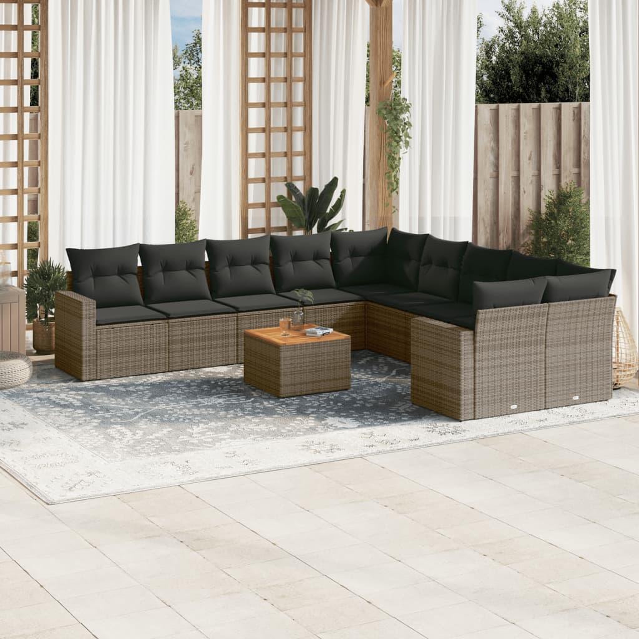 VIDAXL Salon de jardin 11 pcs avec coussins gris resine tressee