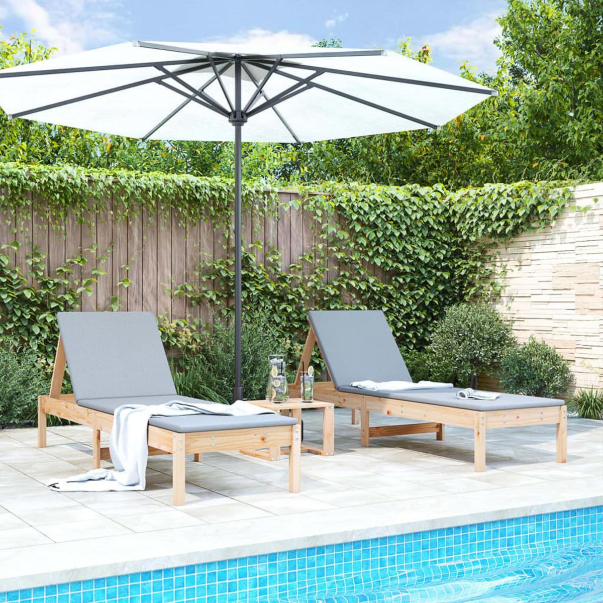 VIDAXL Chaises longues lot de 2 avec table bois massif de pin