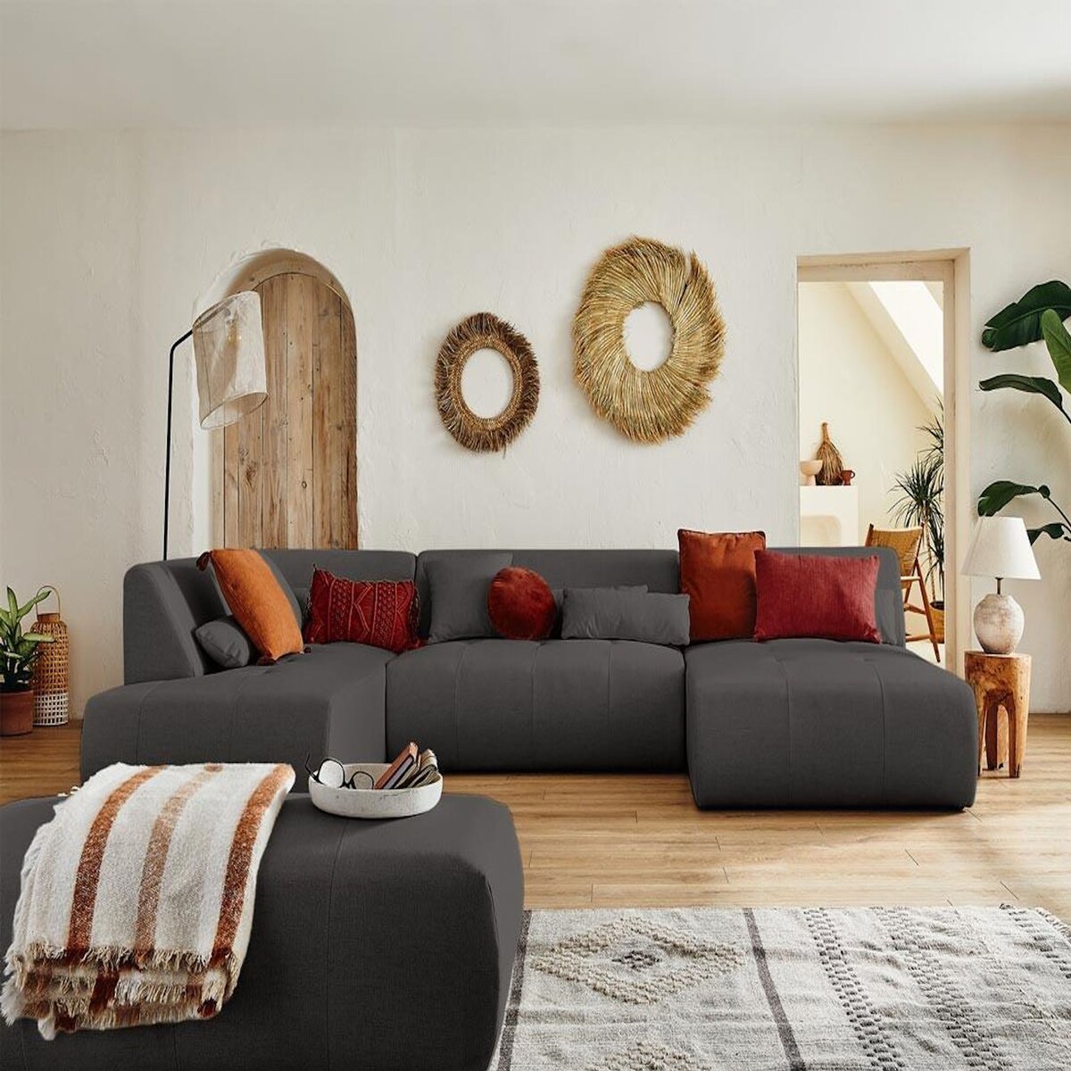 LISA DESIGN Onyx - canapé panoramique d'angle gauche 7 places - en tissu