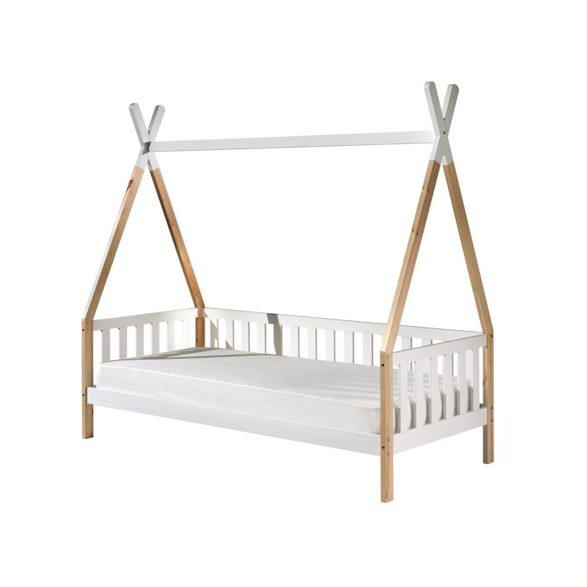 Voir la diapositive 2 : Paris Prix Lit enfant & barrière pin massif  tipi  90x200cm blanc & naturel