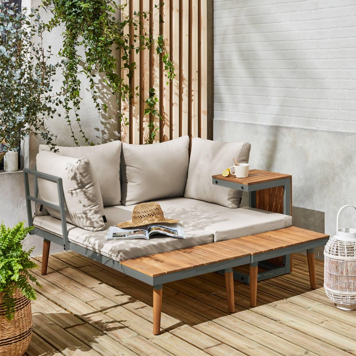 SWEEEK Salon modulable, Sao Paulo,  aluminium et acacia, 4 places 140 x 68 x 65cm