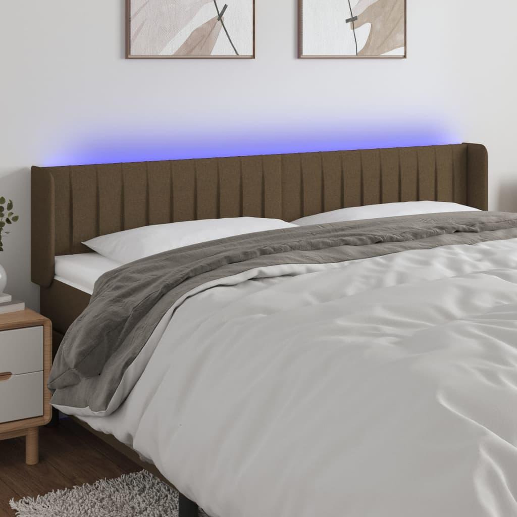 Voir la diapositive 1 : VIDAXL Tete de lit a LED Marron fonce 163x16x78/88 cm Tissu