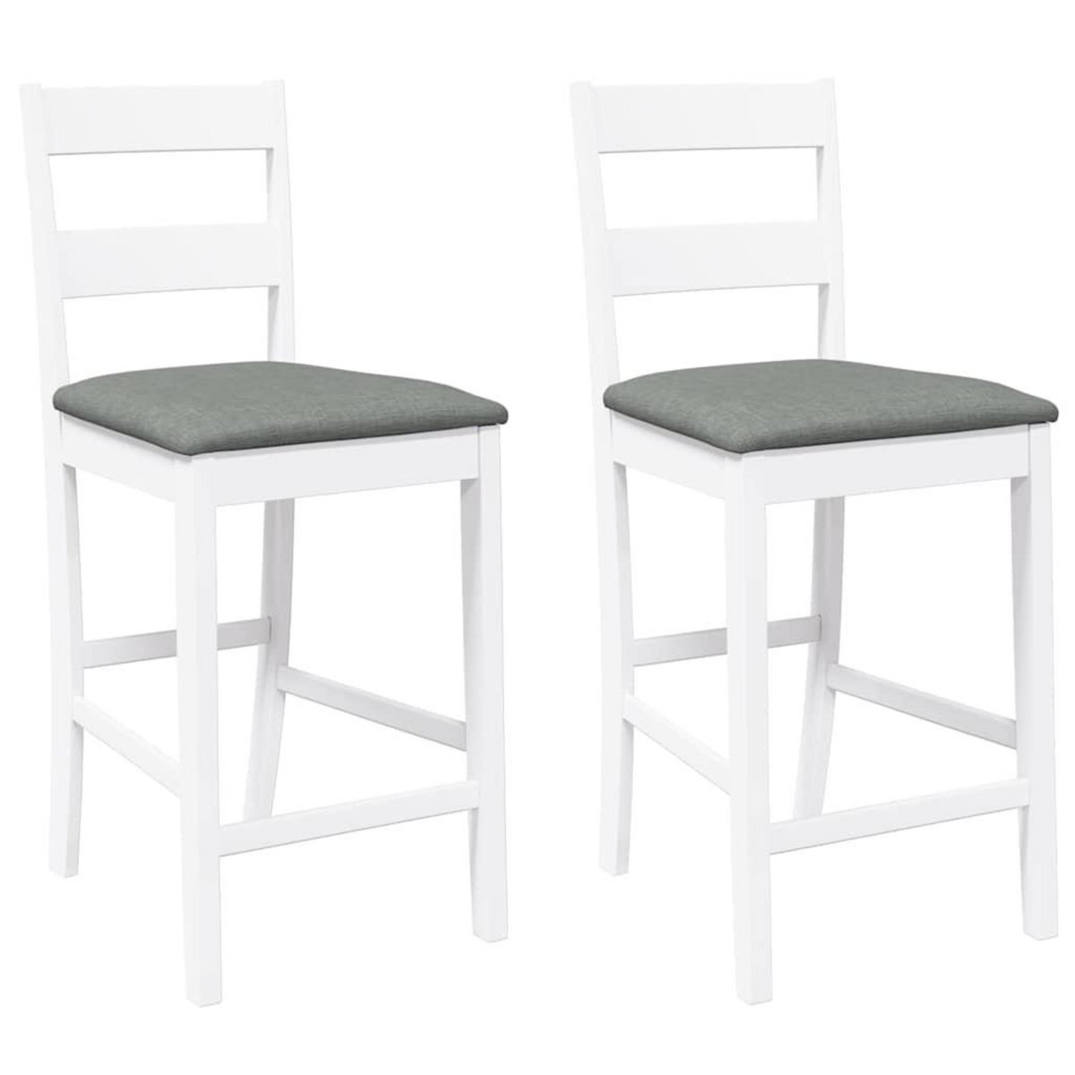 VIDAXL Tabourets de bar avec coussins 2 pcs blanc bois massif d'hevea