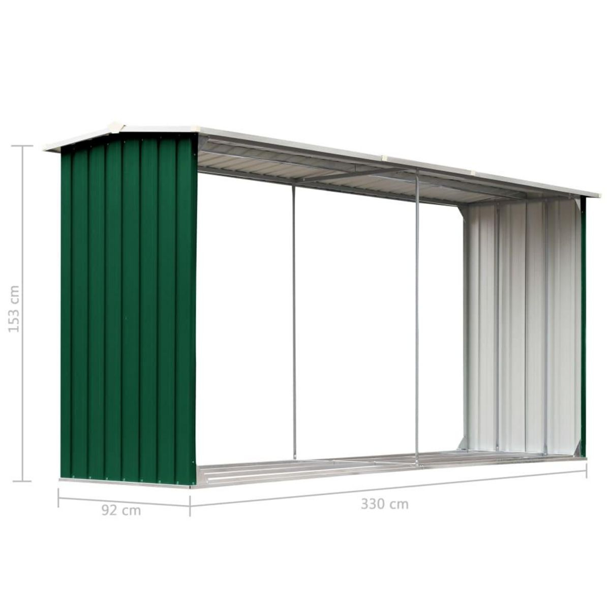 VIDAXL Abri de stockage de bois Acier galvanise 330x92x153 cm Vert