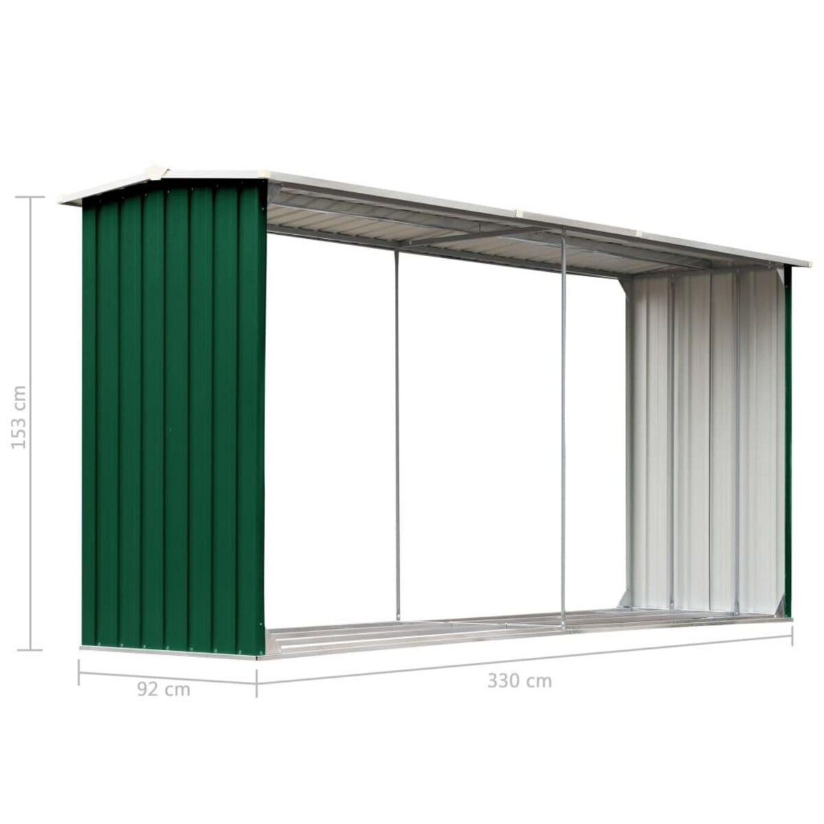 VIDAXL Abri de stockage de bois Acier galvanise 330x92x153 cm Vert