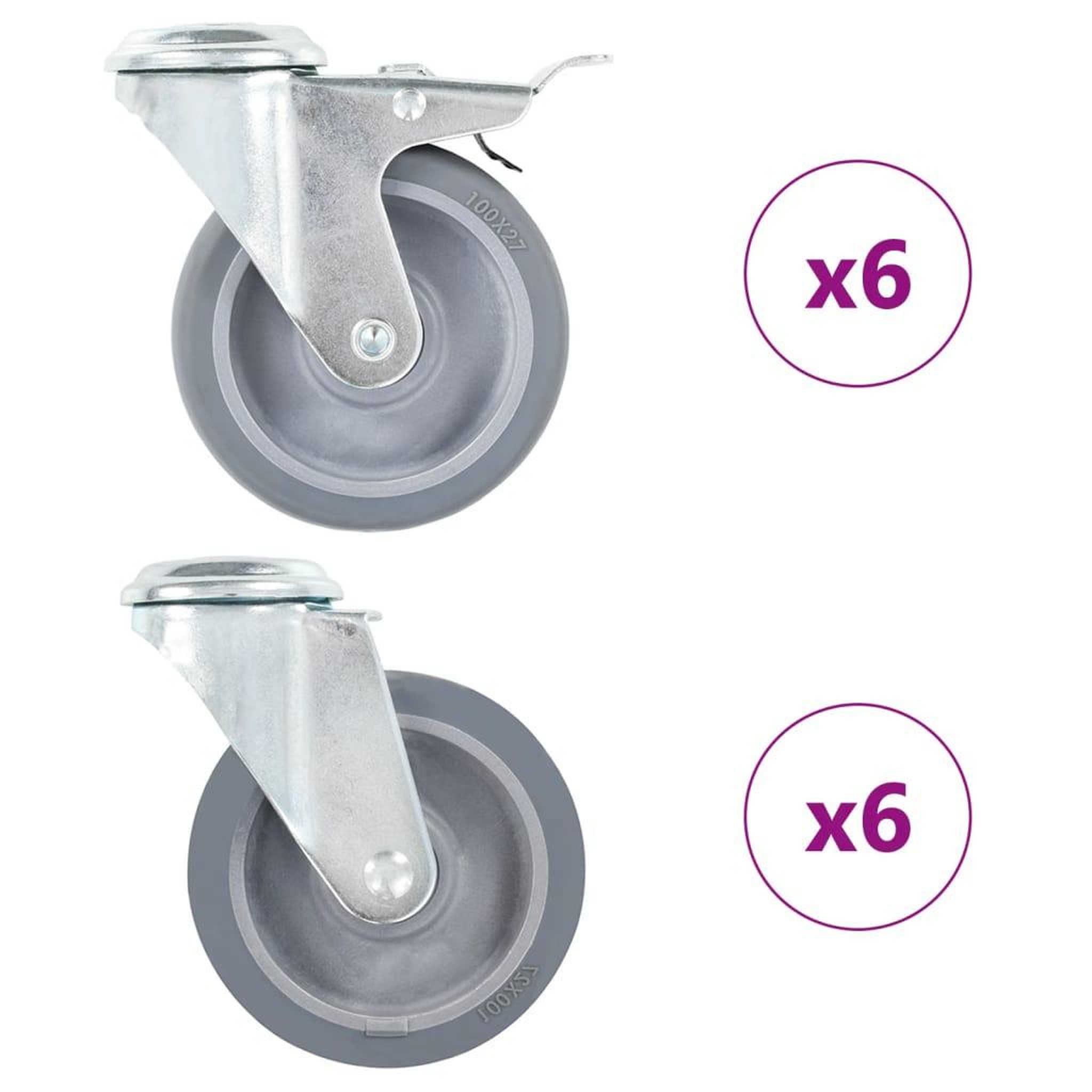 Voir la diapositive 1 : VIDAXL 12 pcs Roulettes pivotantes a trou de boulon 100 mm