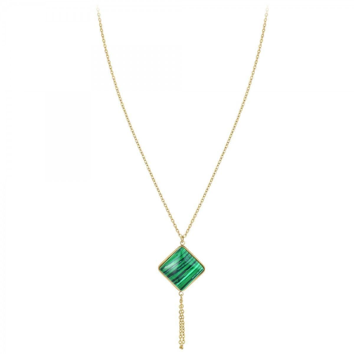 SC BOHEME Collier SC Bohème orné d'une malachite en acier inoxydable
