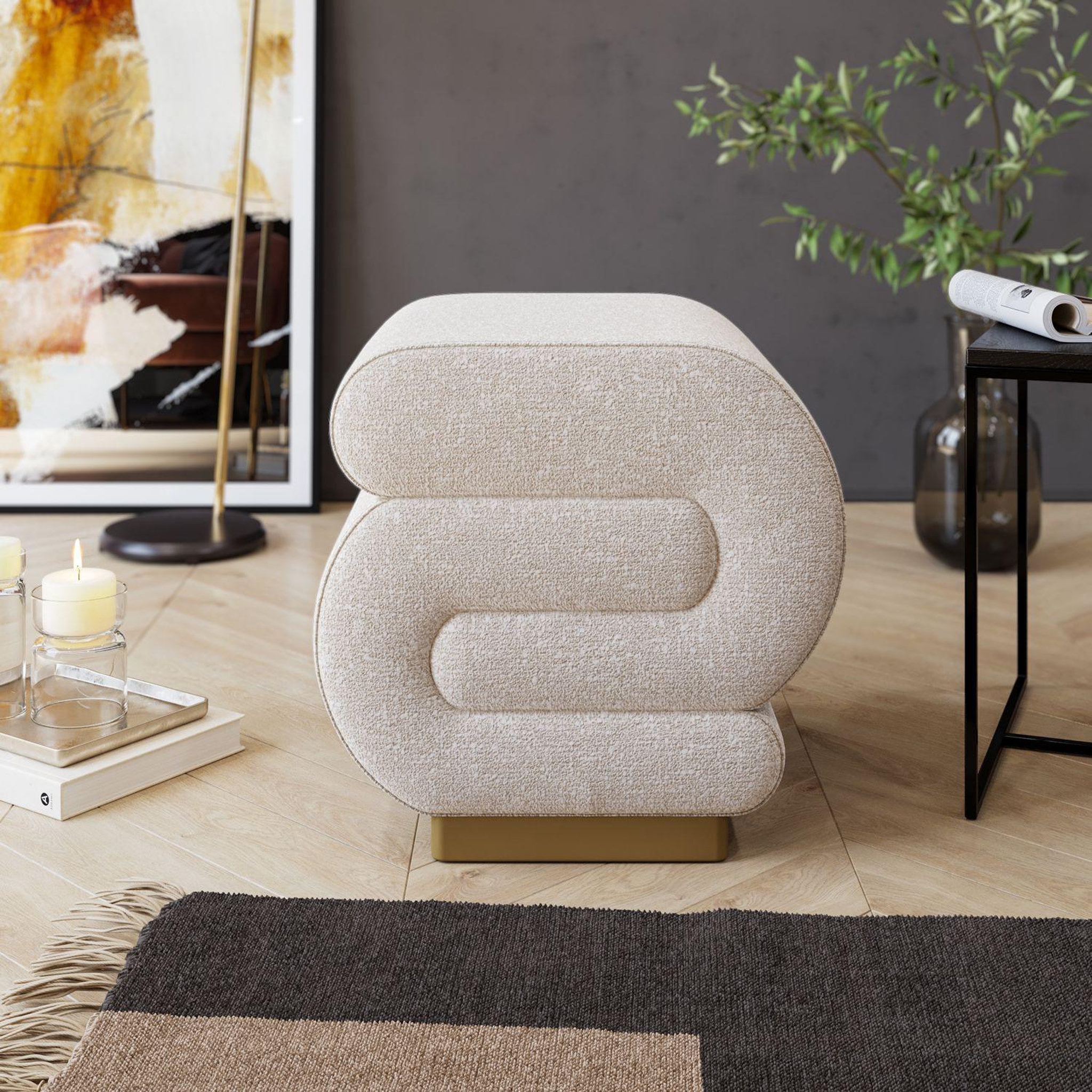 Voir la diapositive 3 : Habitat et Jardin Pouf en bois  sally  40 x 42 x 42 cm - crème