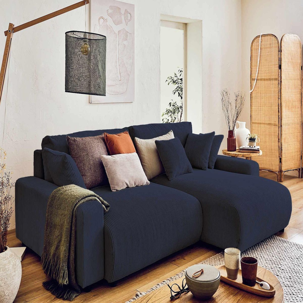 LISA DESIGN Pivoine - canapé d'angle réversible - 4 places - convertible avec coffre - en velours côtelé