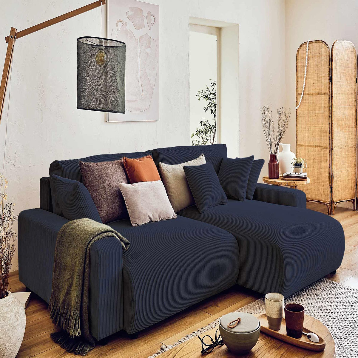 LISA DESIGN Pivoine - canapé d'angle réversible - 4 places - convertible avec coffre - en velours côtelé