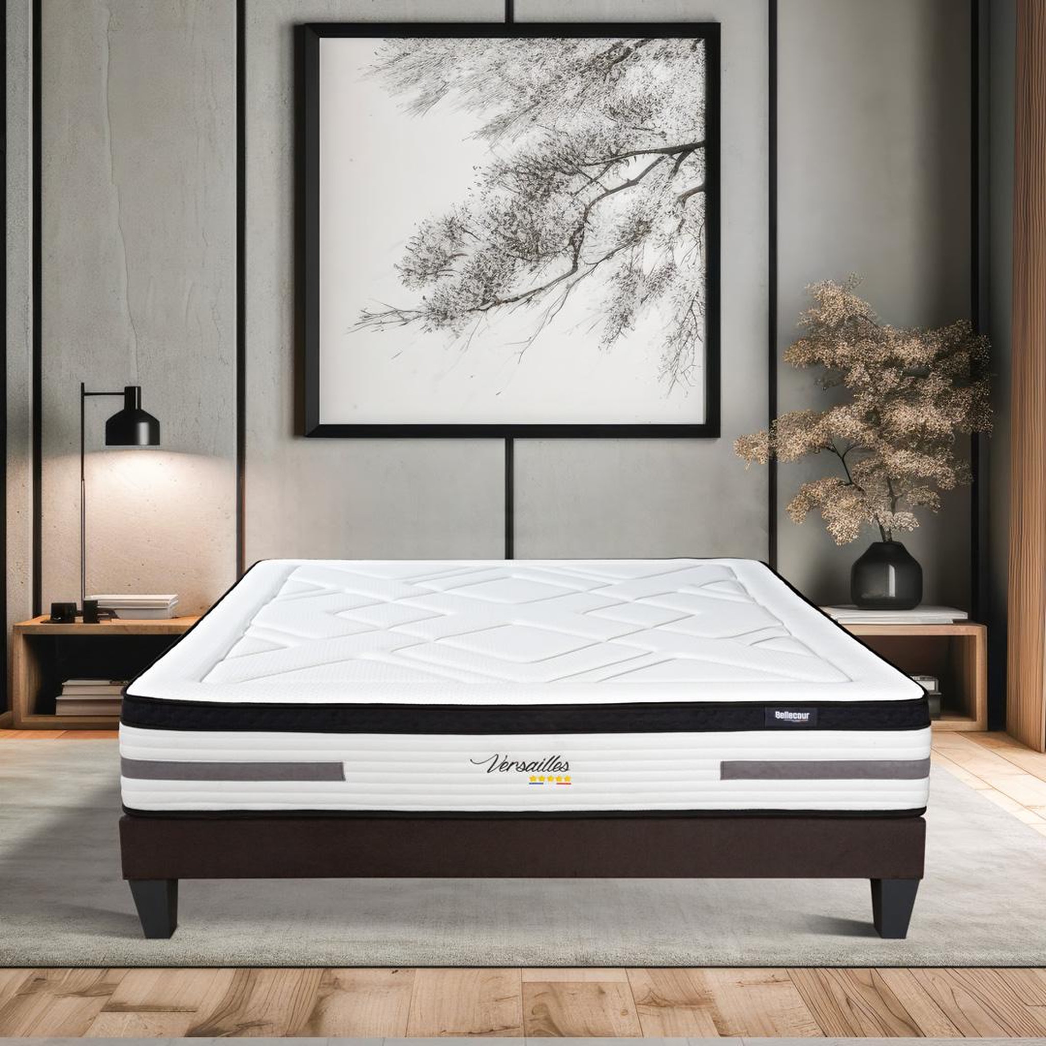 Voir la diapositive 2 : BELLECOUR Bellecour literie | ensemble bellevue | matelas ressorts ensachés + sommier bois