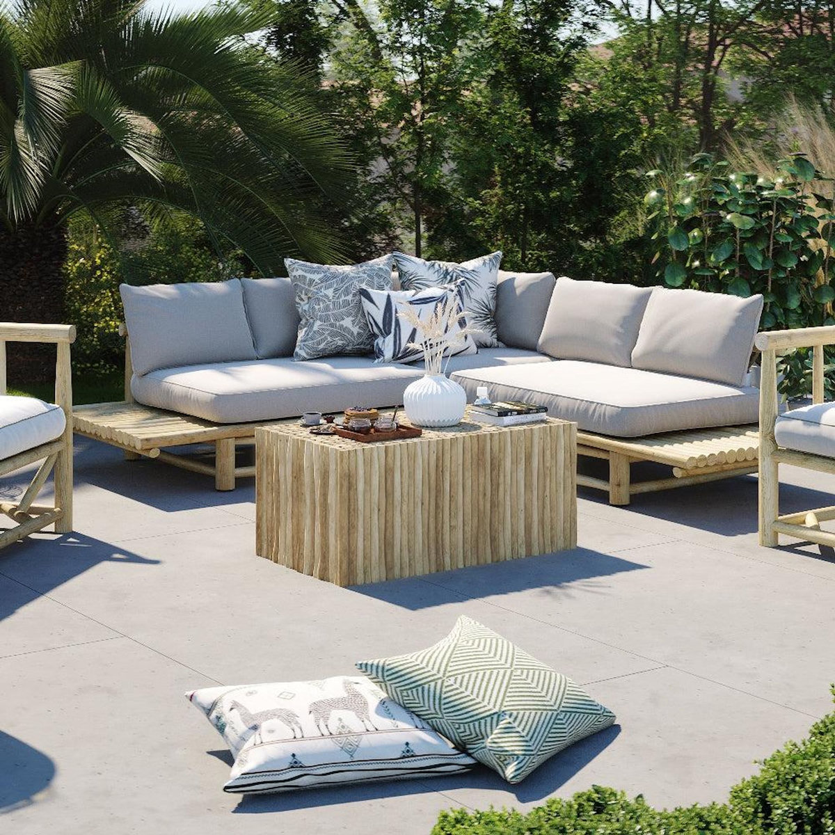 Rendez vous déco Table basse de jardin  rectangulaire 90x50cm en teck-Imani