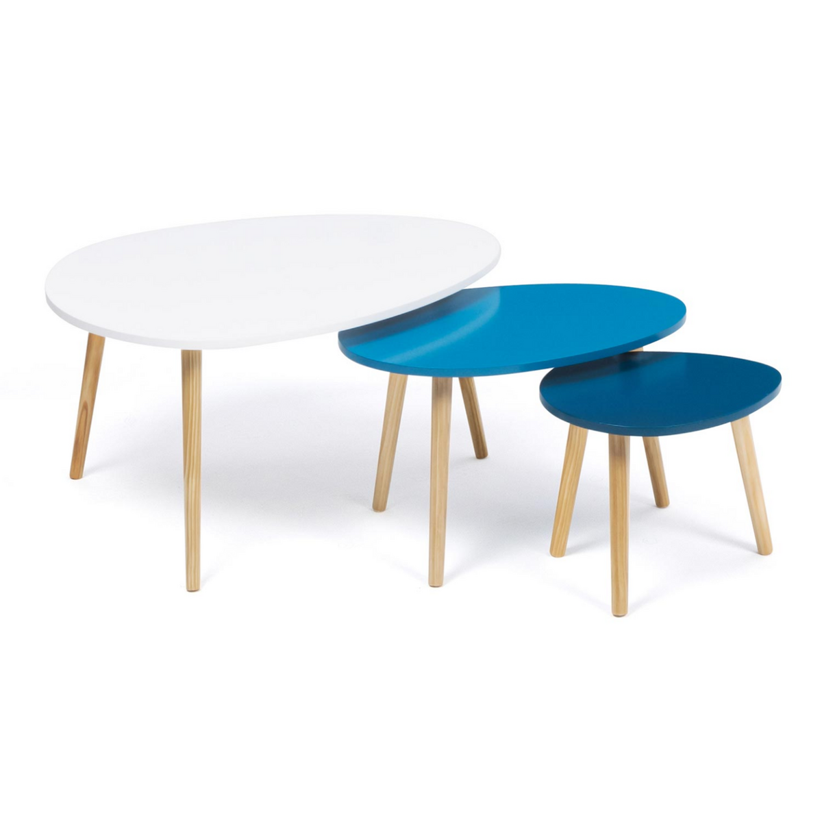 ID MARKET Lot de 3 tables basses gigognes GAIA laquées blanc bleu scandinave