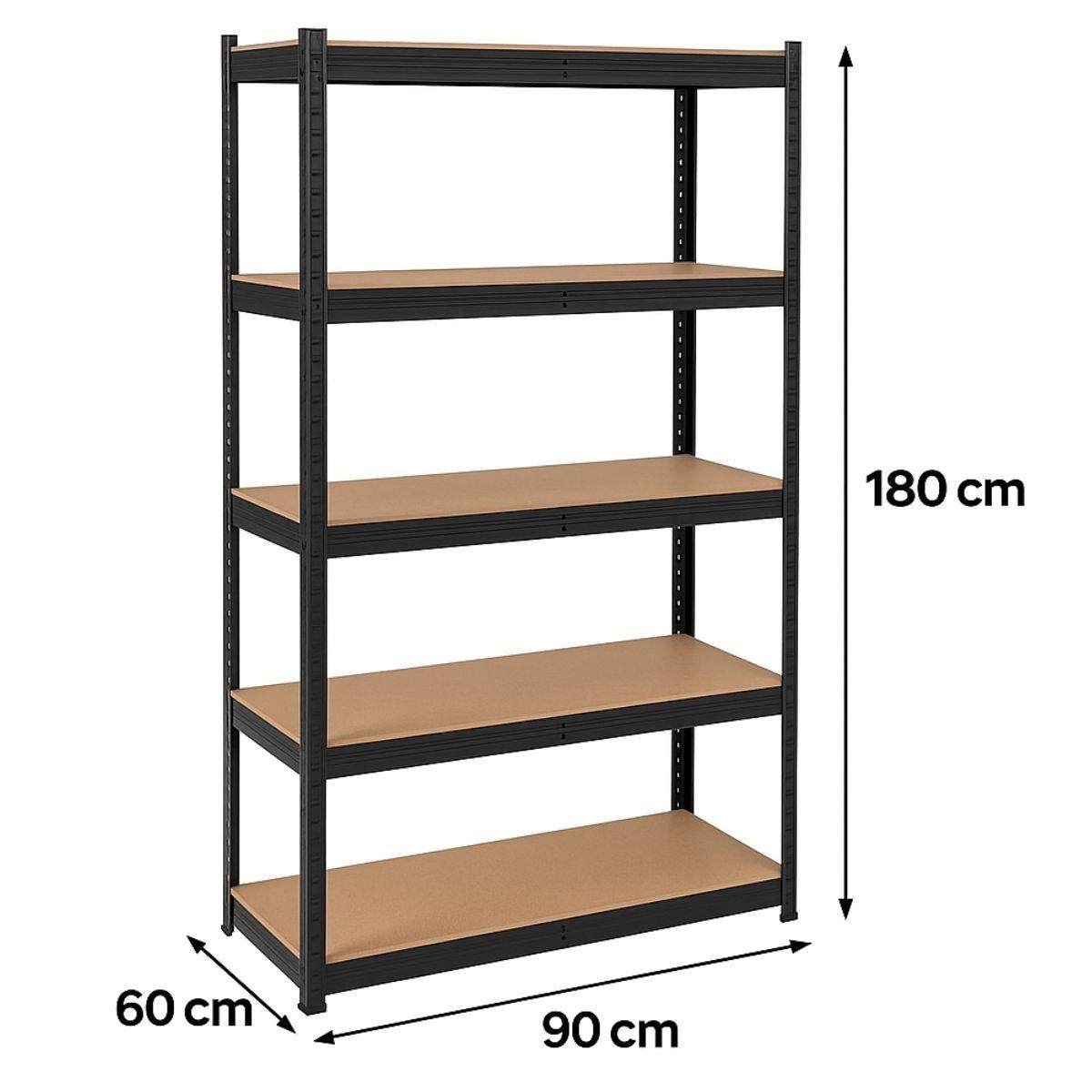 INTEC Etagère de Rangement Noire 90 x 60cm x H180cm - Rayonnage Métal Haute qualité 5 Plateaux Charges lourdes 1500kg INTEC
