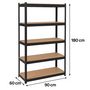 Voir la diapositive 2 : INTEC Etagère de Rangement Noire 90 x 60cm x H180cm - Rayonnage Métal Haute qualité 5 Plateaux Charges lourdes 1500kg INTEC